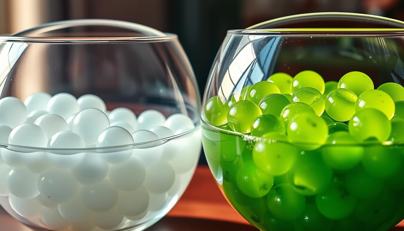 Tapioka Perlen und Alganit Bubbles im Vergleich